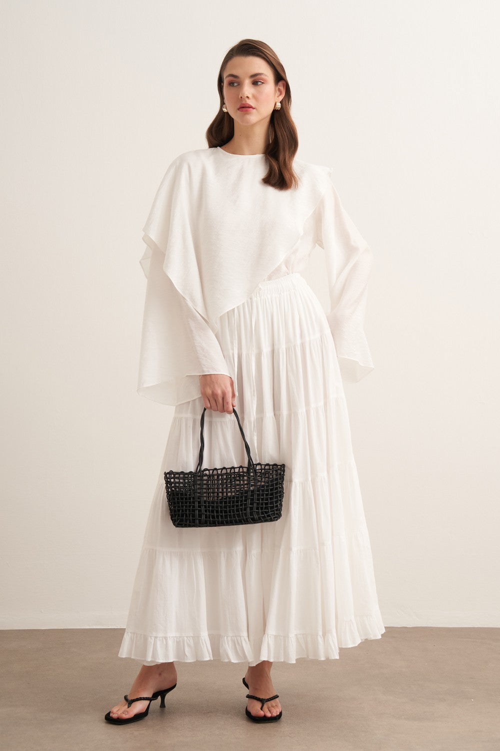 Ruth Layered Voile Long Skirt Mink