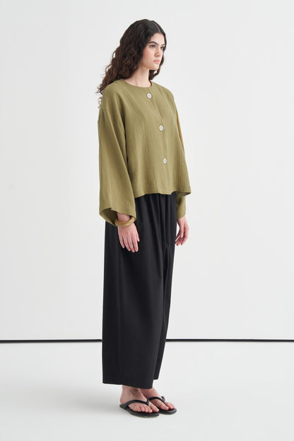 Cara Mother-of-Pearl Buttoned Muslin Jacket Butter