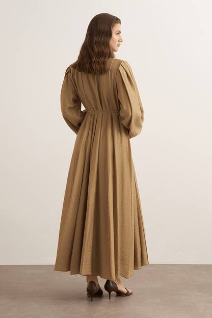 Monroe Nervür Dikişli Uzun Elbise Mavi