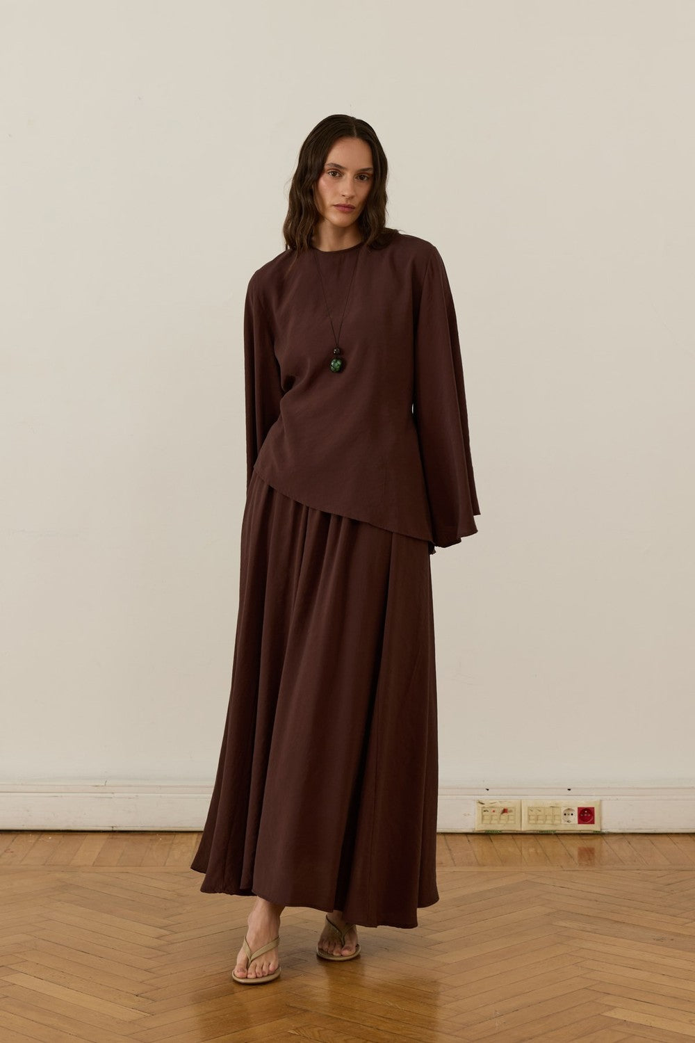 Raya Cupra Suit with Detailed Skirt, Dark Brown