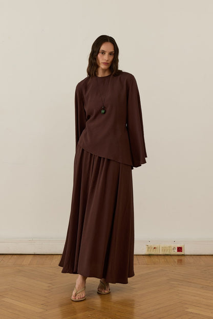 Raya Cupra Suit with Detailed Skirt, Dark Brown