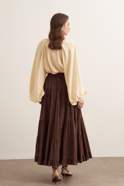 Ruth Layered Voile Long Skirt Mink