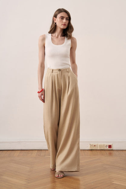 Camille Geniş Paça Keten Pantolon
