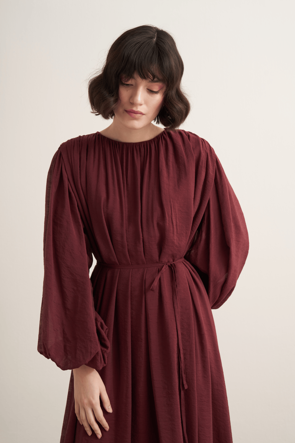 Cleo Gathered Detail Long Dress Olive