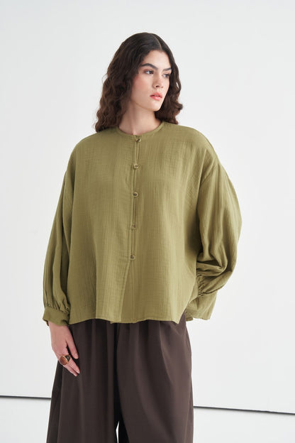 Isola Draped Muslin Shirt Dark Brown