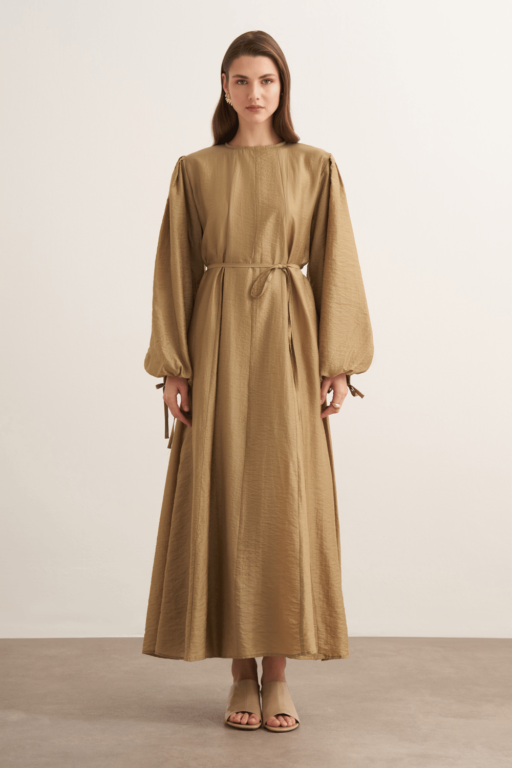 Jasmine Kup Dikişli Uzun Elbise Olive