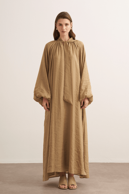 Samira Scarf Collar Draped Dress Olive