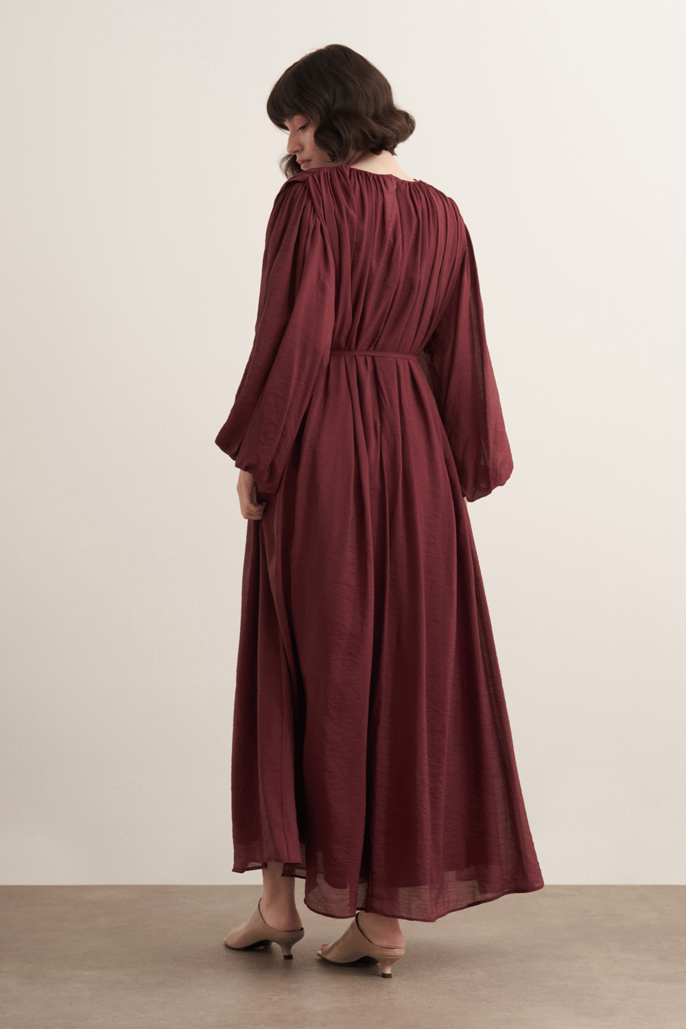 Cleo Gathered Detail Long Dress Olive