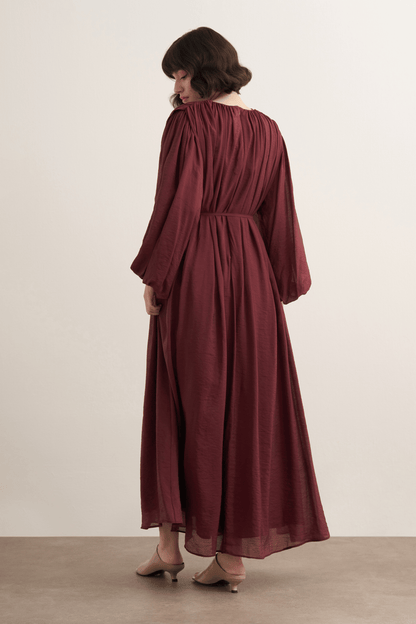 Cleo Gathered Detail Long Dress Olive