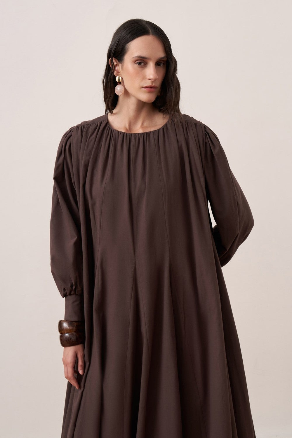 Shirin Voile Long Dress Dark Brown