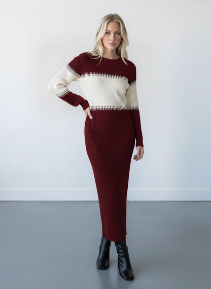Full-Length Crew Neck Knit Dress