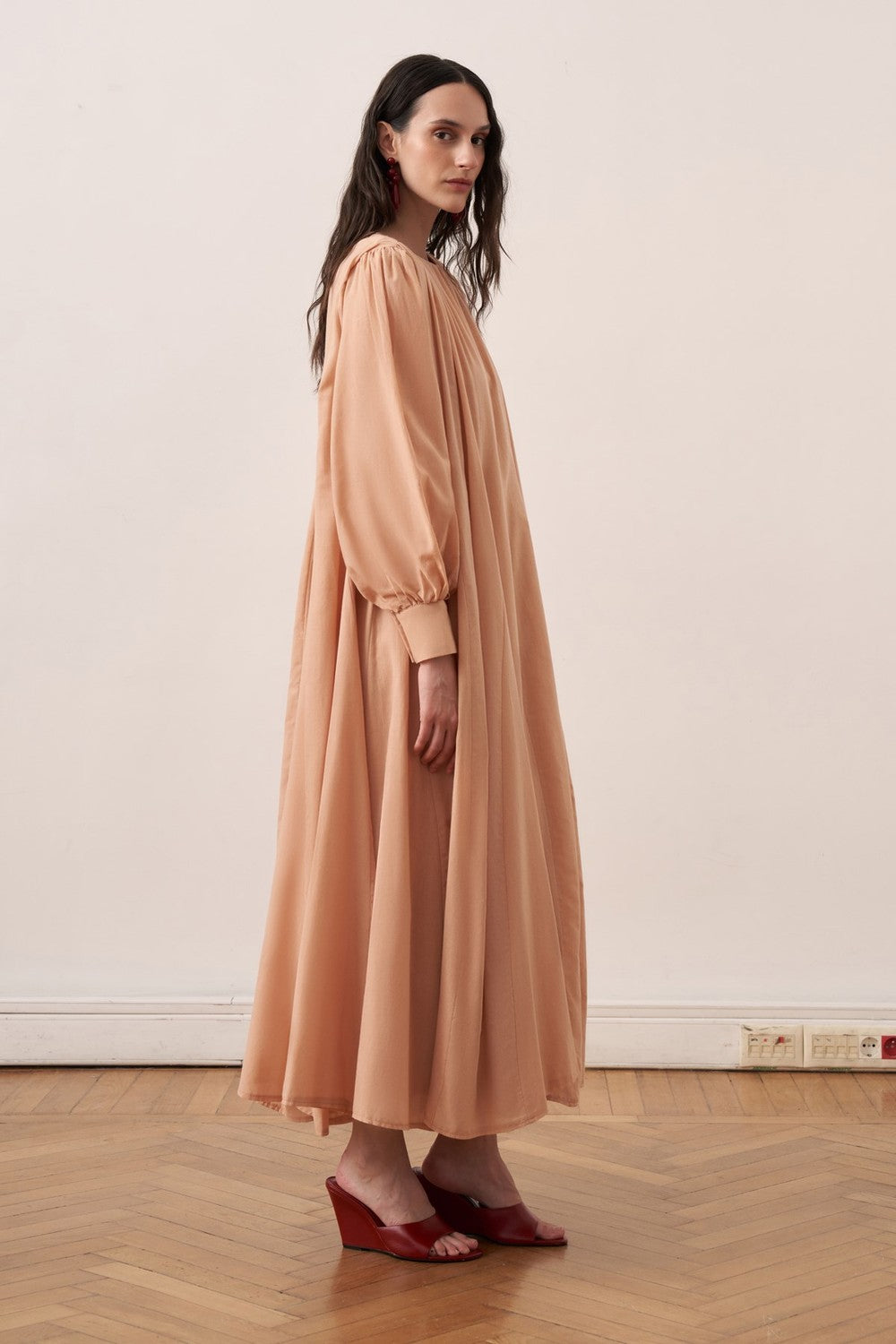 Shirin Voile Long Dress Dark Brown