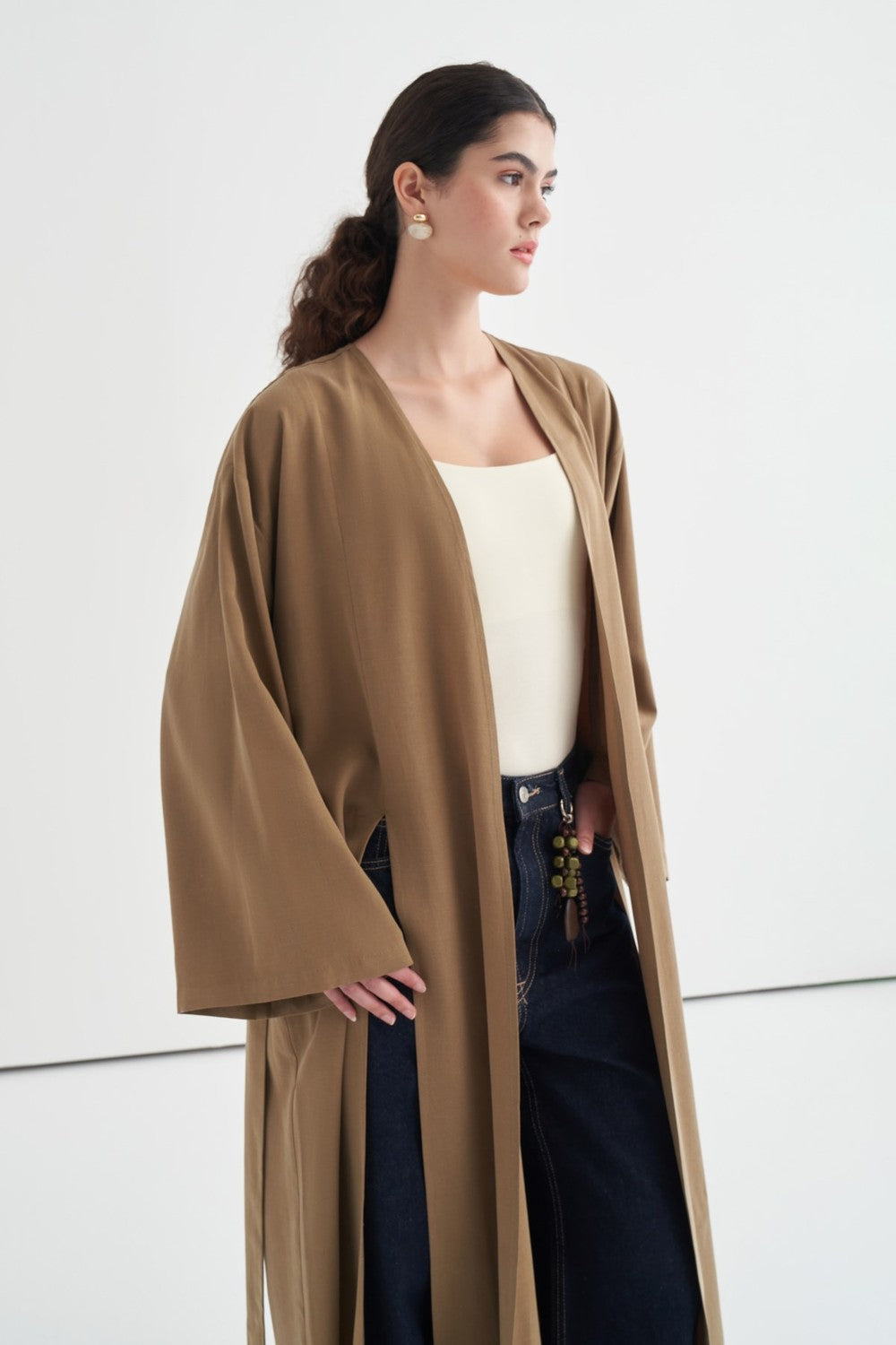 Daria Kimono with Slit Detail, Khaki