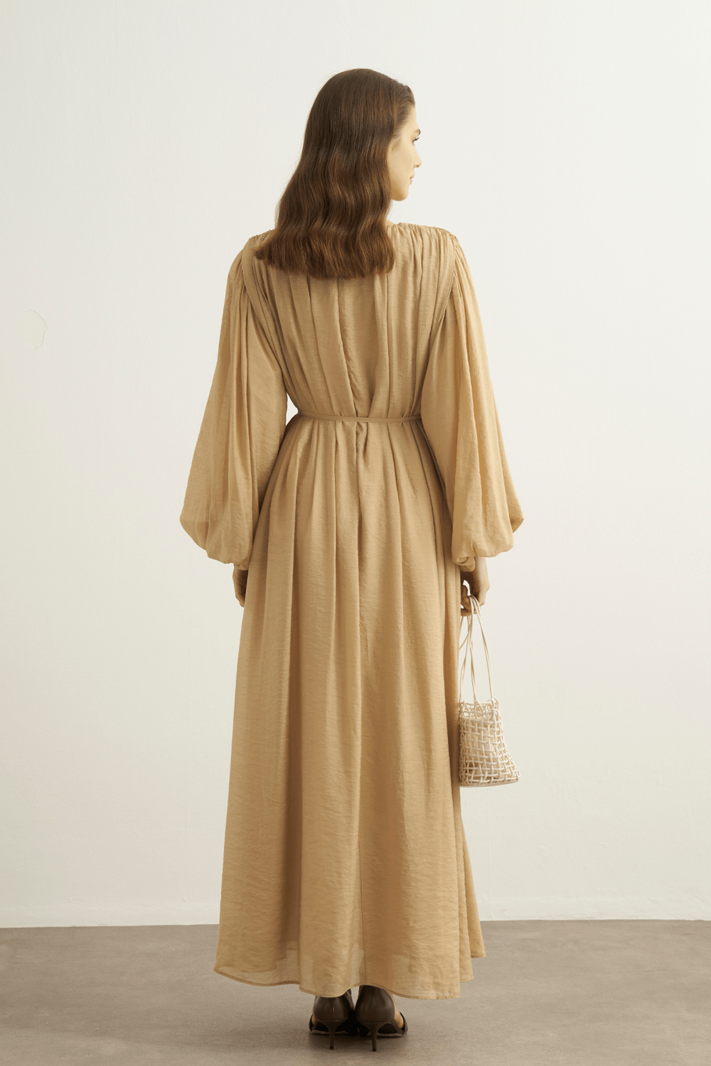 Cleo Gathered Detail Long Dress Olive