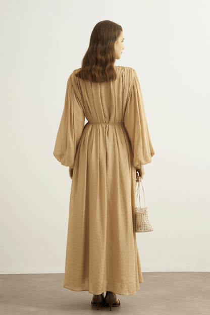 Cleo Gathered Detail Long Dress Olive