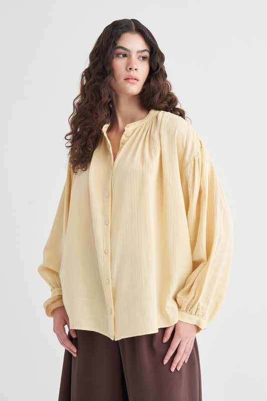 August Mandarin Collar Muslin Shirt Butter