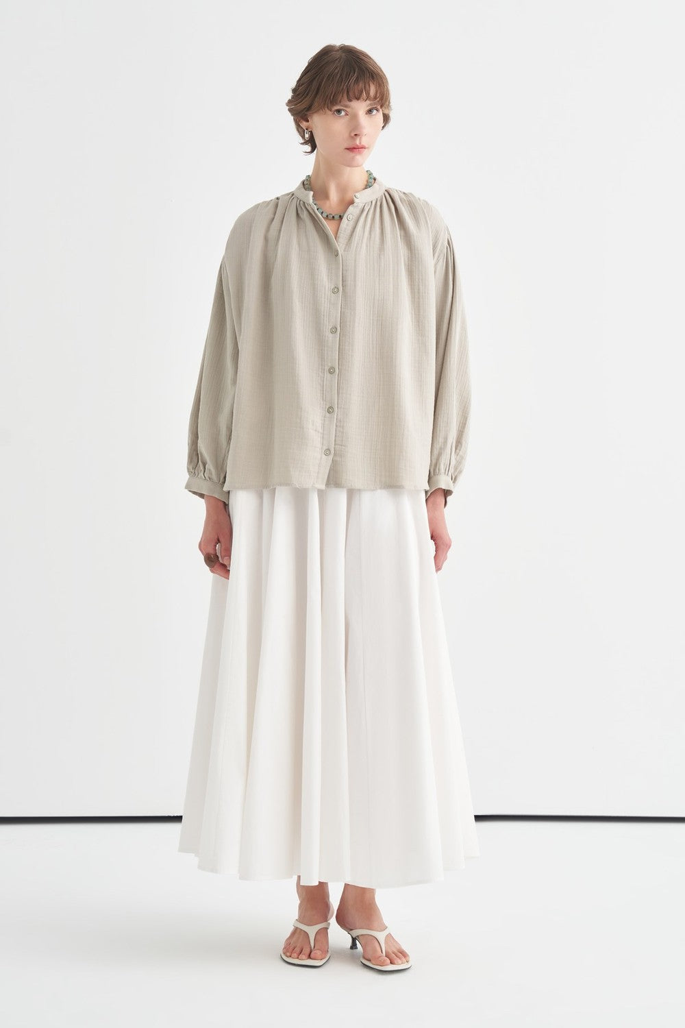 August Mandarin Collar Muslin Shirt Butter