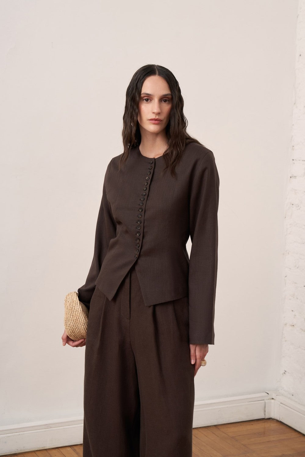 Capri Buttoned Linen Jacket Olive