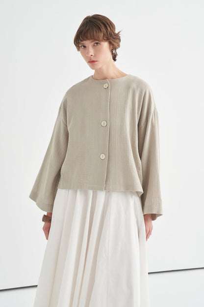 Cara Mother-of-Pearl Buttoned Muslin Jacket Butter