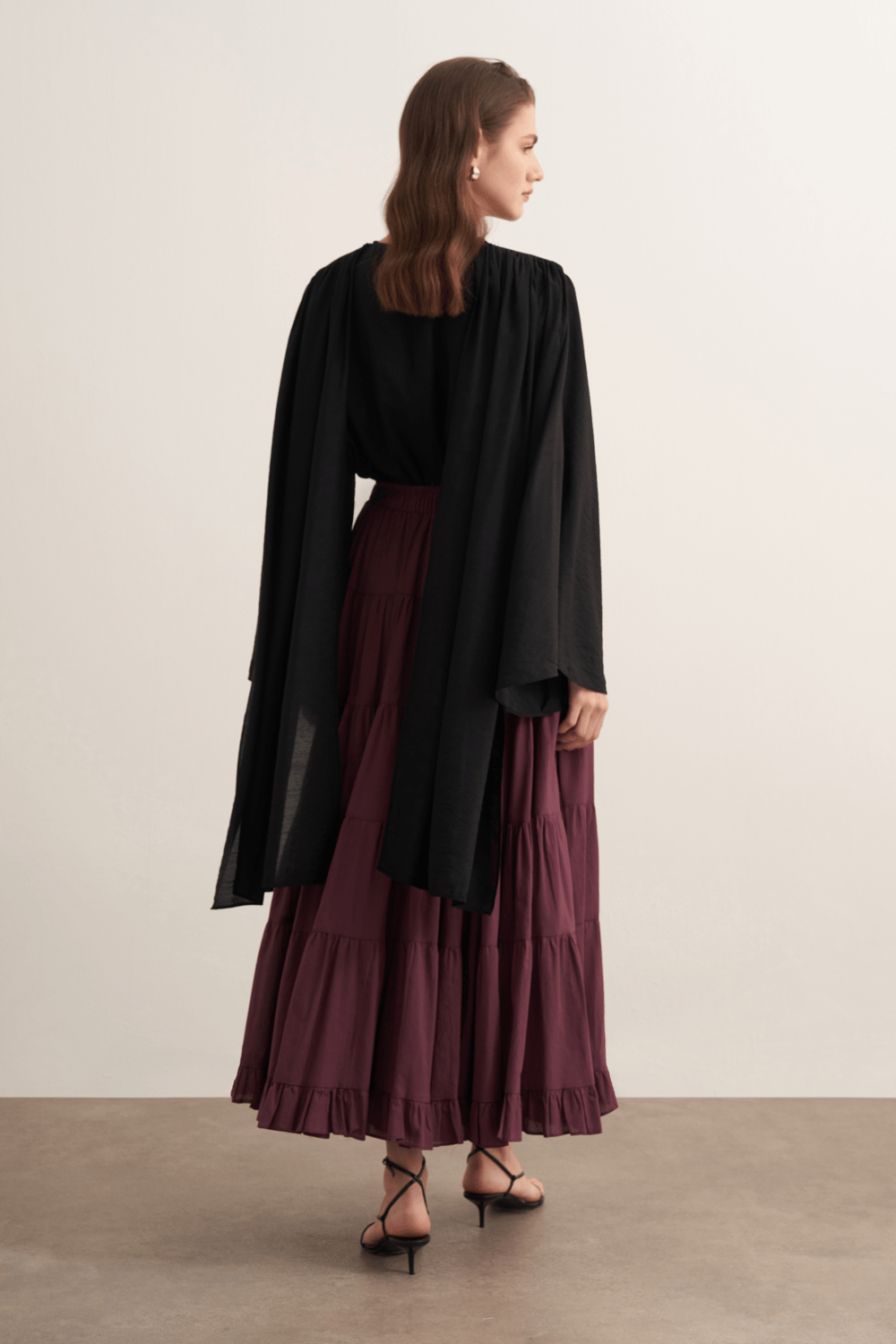 Ruth Layered Voile Long Skirt Mink