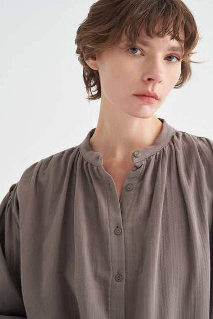 August Mandarin Collar Muslin Shirt Butter
