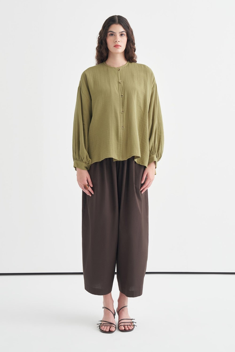 Isola Draped Muslin Shirt Dark Brown