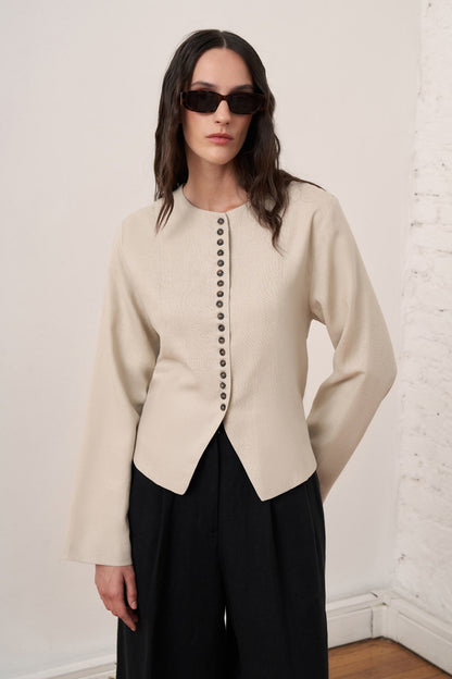 Capri Buttoned Linen Jacket Olive