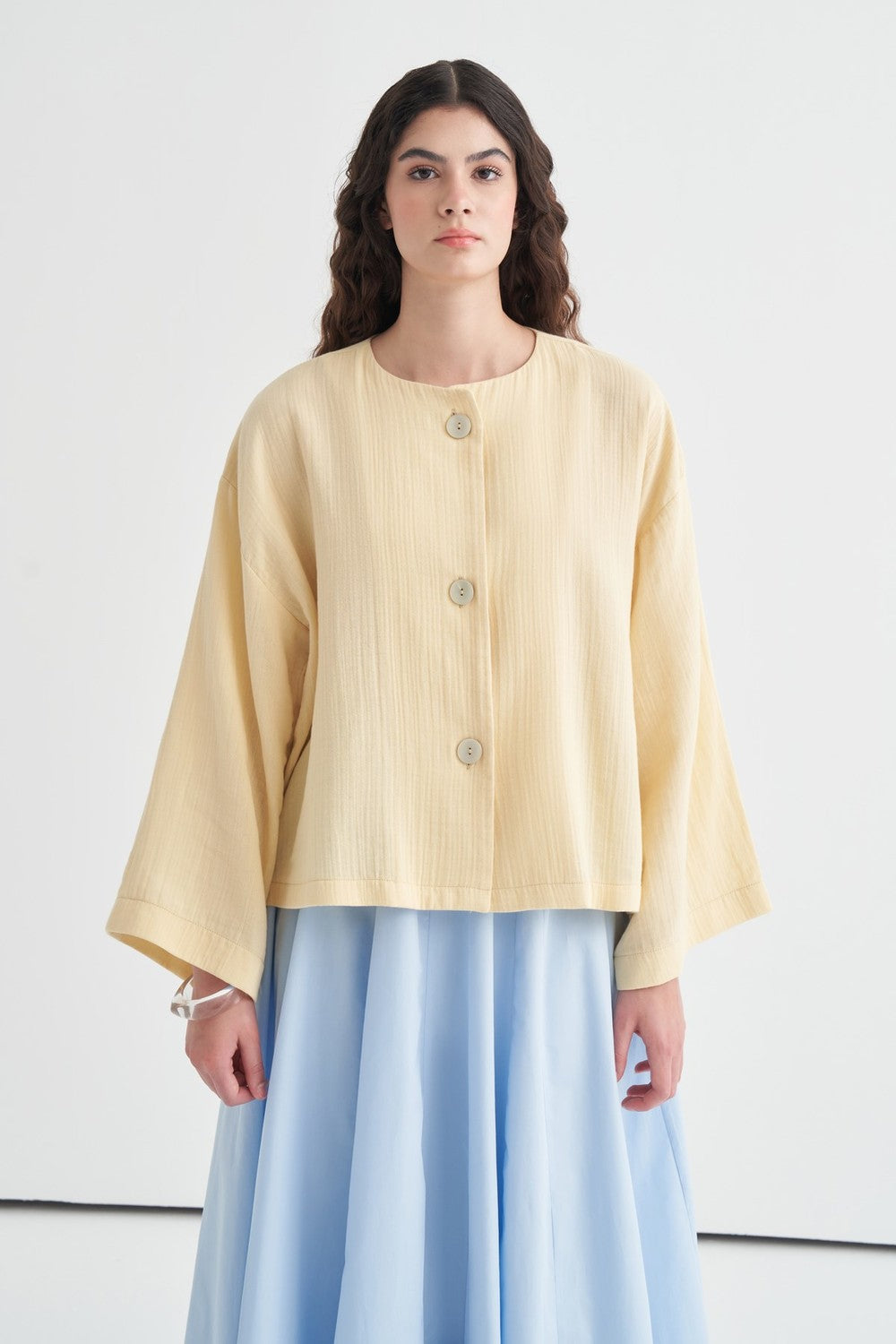 Cara Mother-of-Pearl Buttoned Muslin Jacket Butter