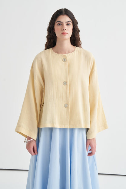 Cara Mother-of-Pearl Buttoned Muslin Jacket Butter