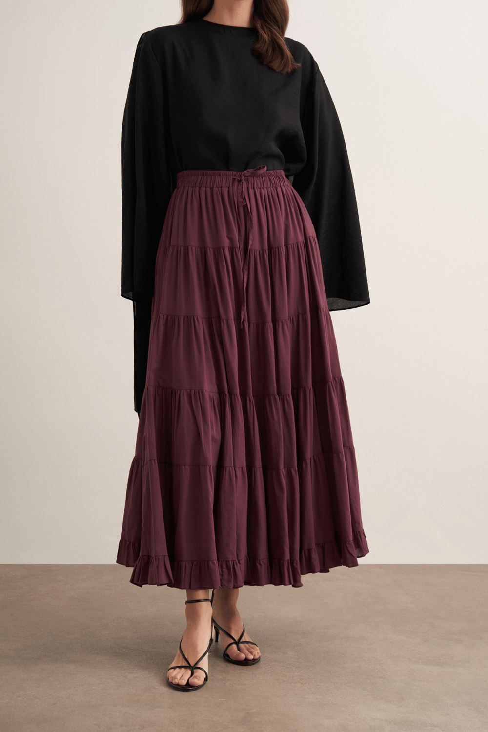 Ruth Layered Voile Long Skirt Mink