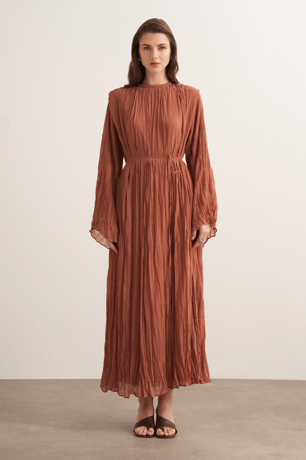 Fouzia Crush Chiffon Dress Cinnamon