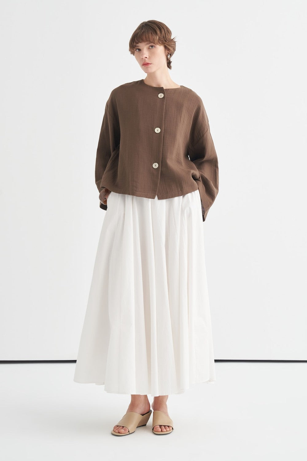 Cara Mother-of-Pearl Buttoned Muslin Jacket Butter