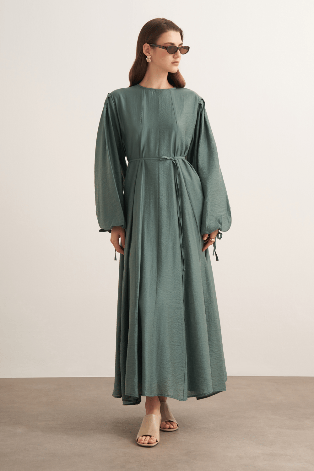Jasmine Kup Dikişli Uzun Elbise Olive