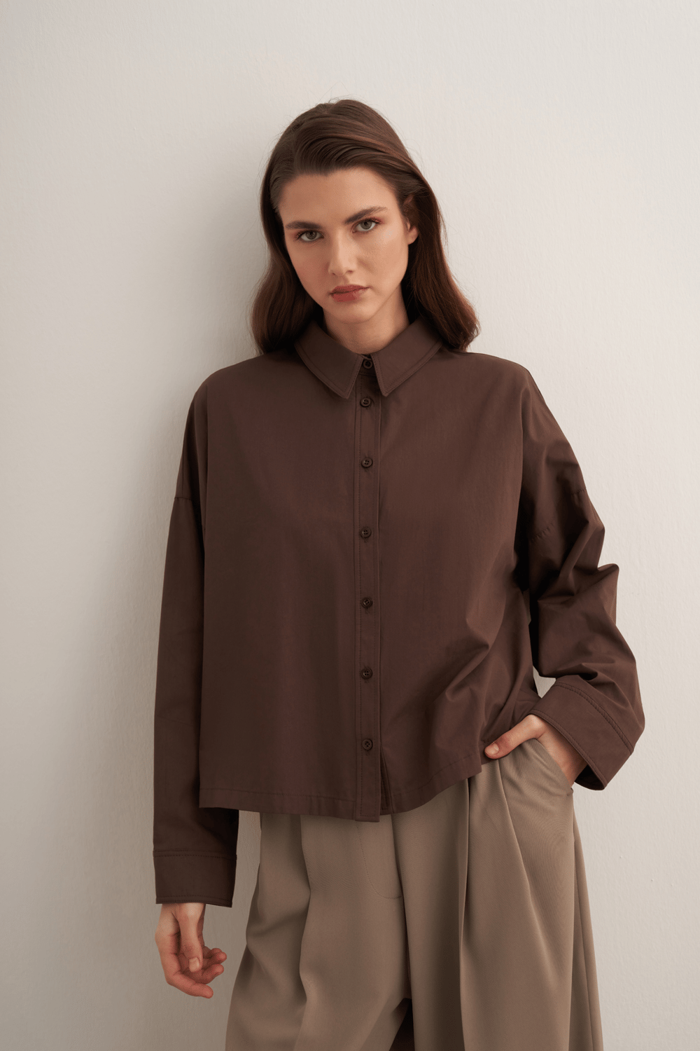 Felice Dropped Sleeve Poplin Shirt Burgundy