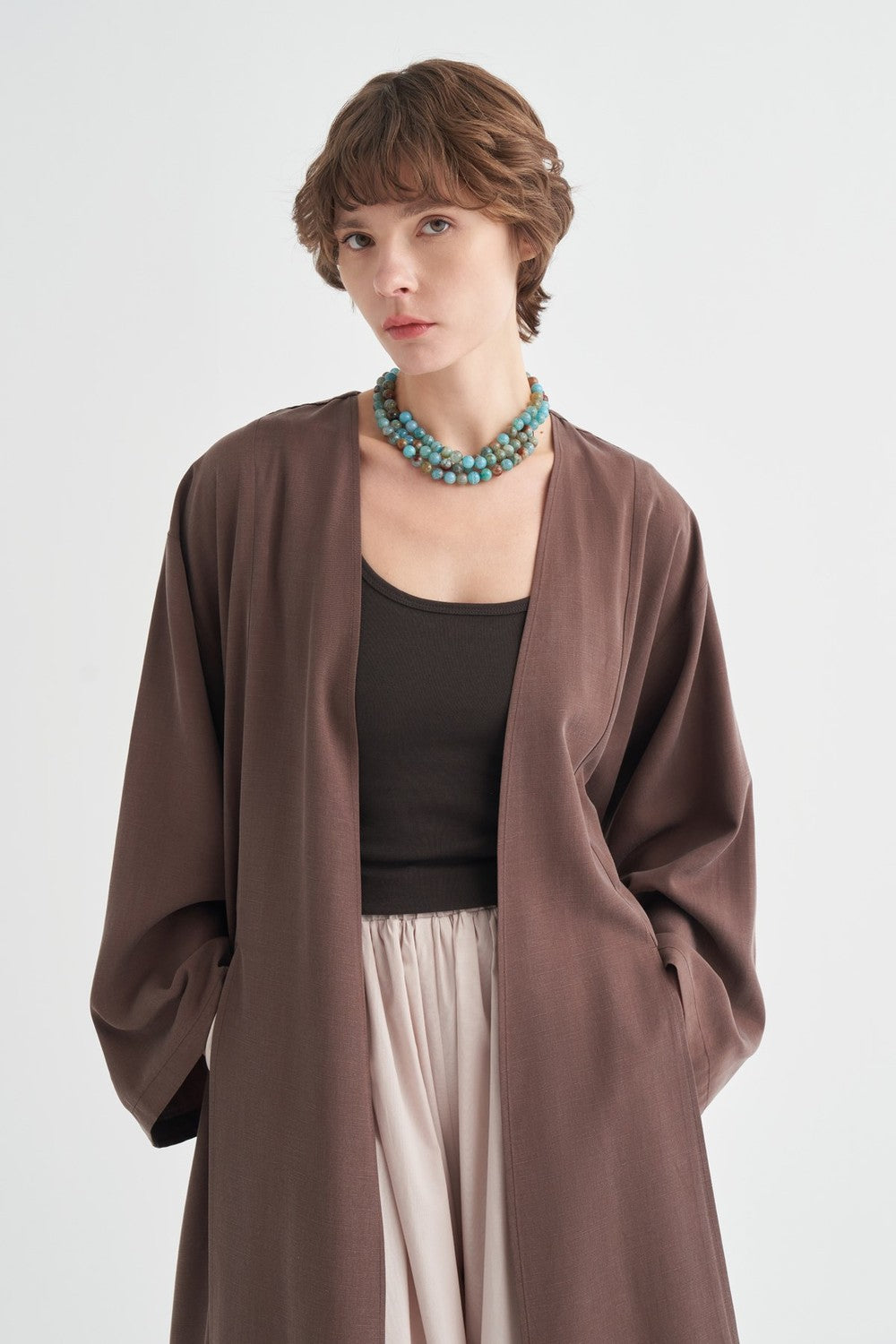 Daria Kimono with Slit Detail, Khaki
