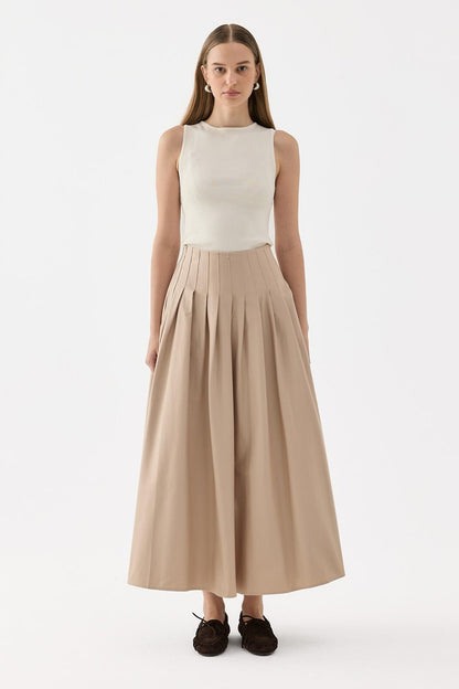 Luna Pleated Skirt Beige