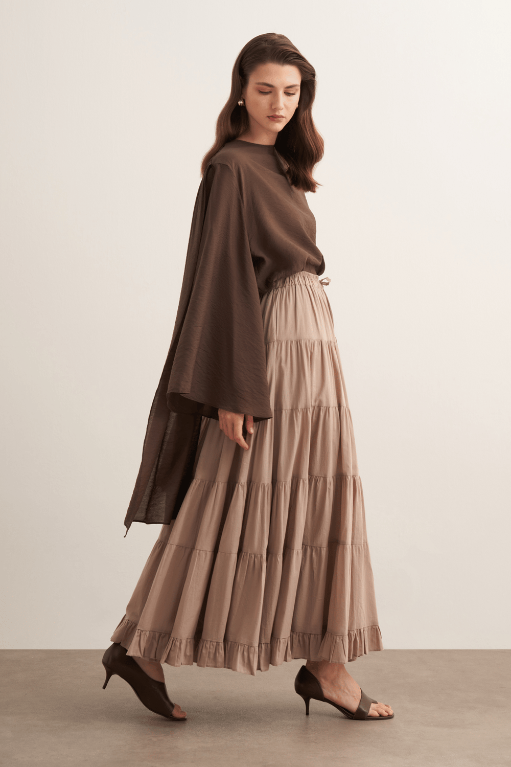 Ruth Layered Voile Long Skirt Mink
