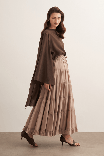 Ruth Layered Voile Long Skirt Mink