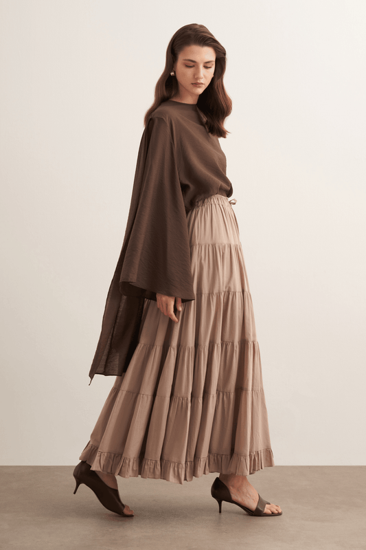 Ruth Layered Voile Long Skirt Mink