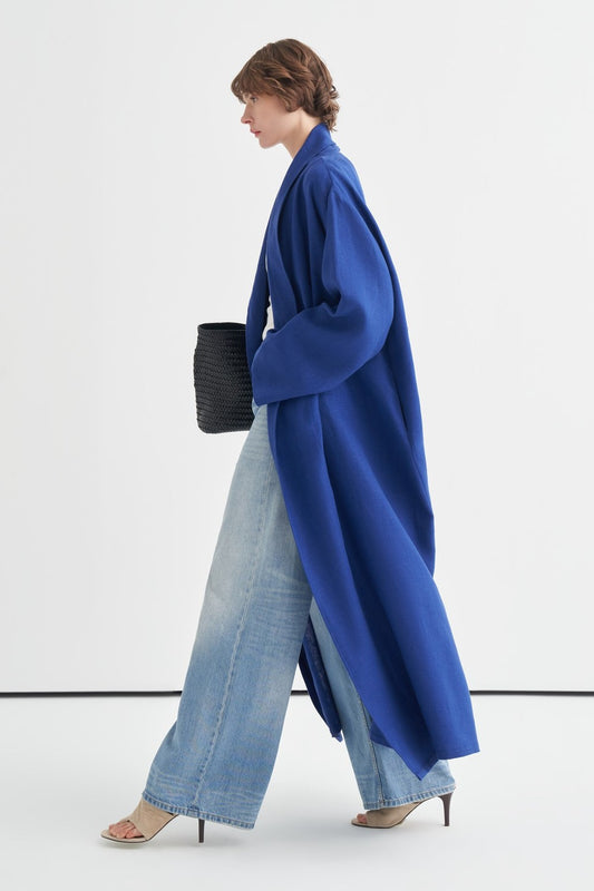 Celes Collar Detail Linen Kimono in Royal Blue