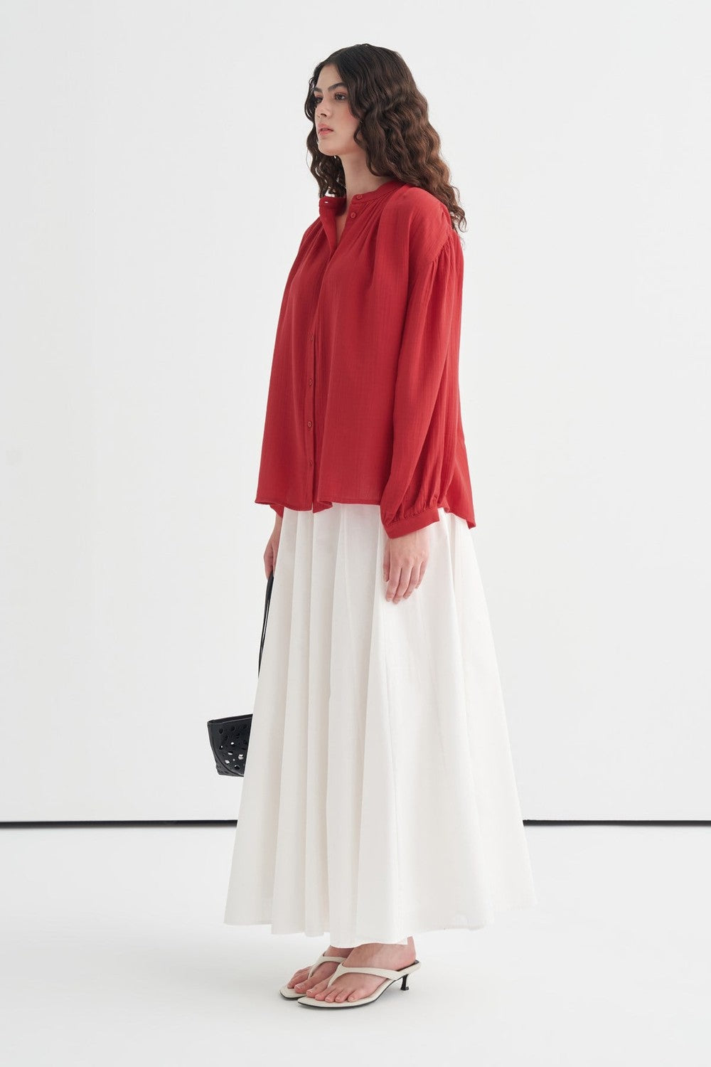 August Mandarin Collar Muslin Shirt Butter