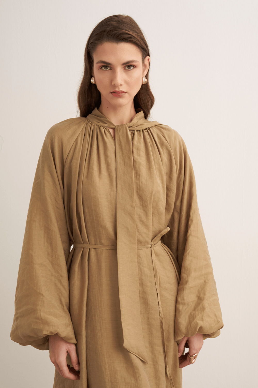 Samira Scarf Collar Draped Dress Olive