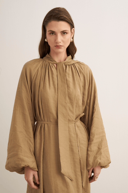 Samira Scarf Collar Draped Dress Olive