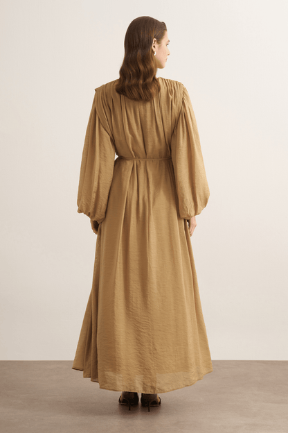 Cleo Gathered Detail Long Dress Olive
