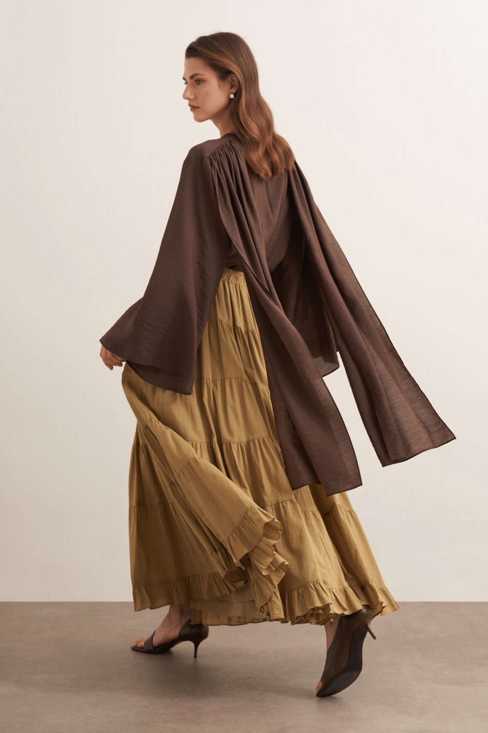 Ruth Layered Voile Long Skirt Mink