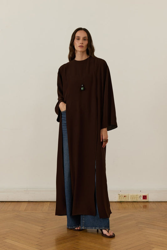 Kheesa Blouse with Slit Detail, Dark Brown