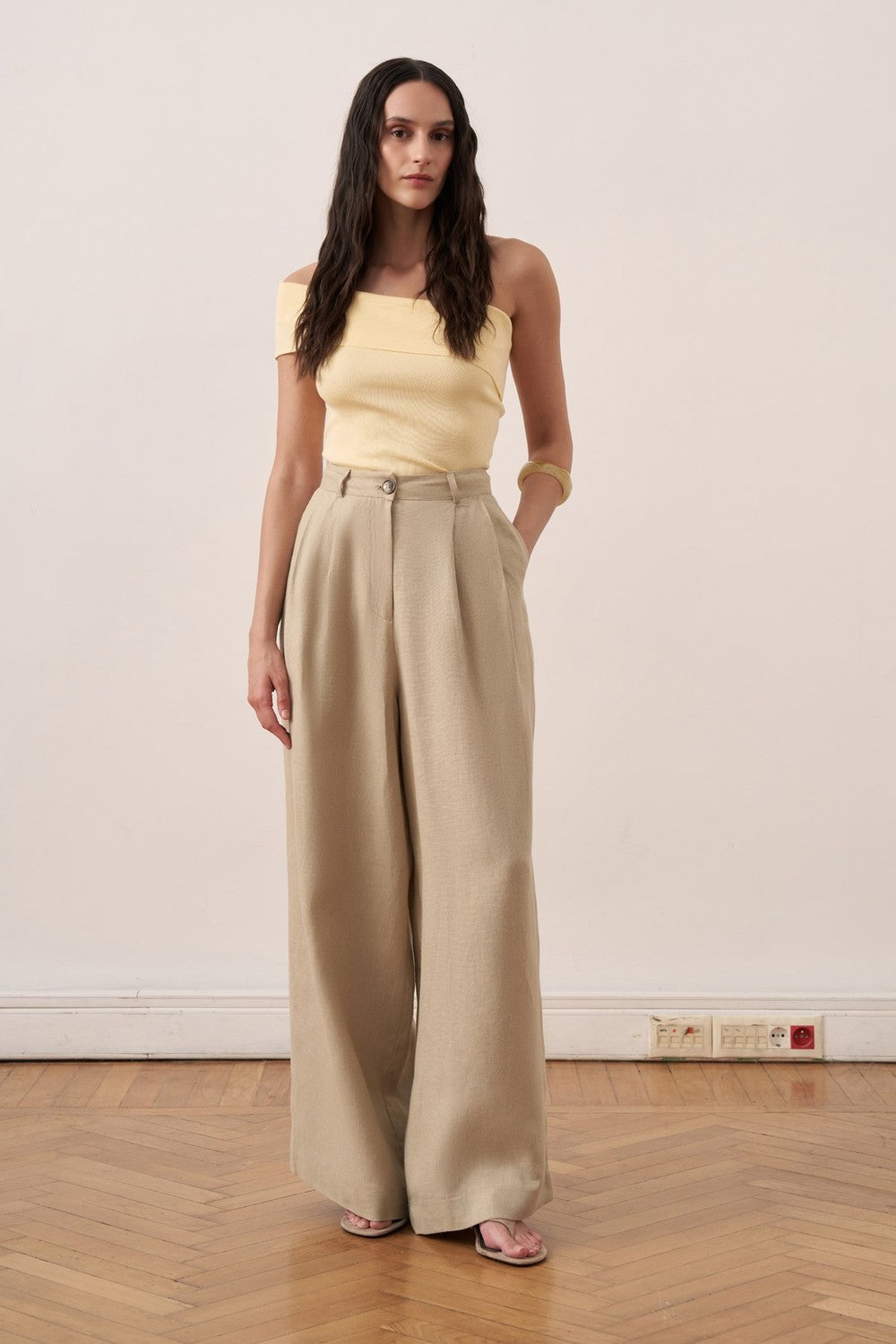 Camille Geniş Paça Keten Pantolon