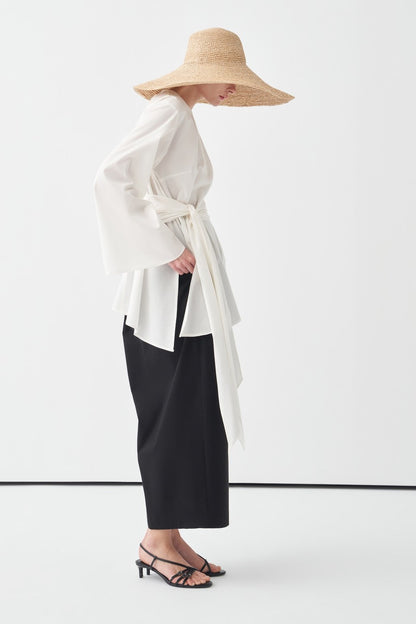 Fabia Belt Detail Poplin Blouse White