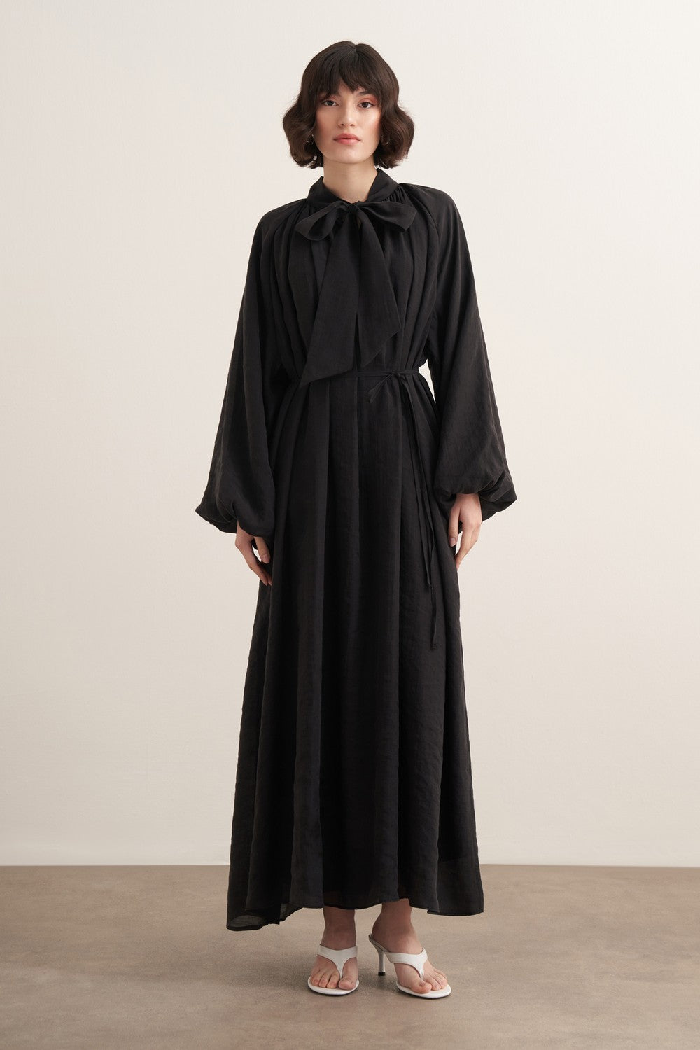 Samira Scarf Collar Draped Dress Olive