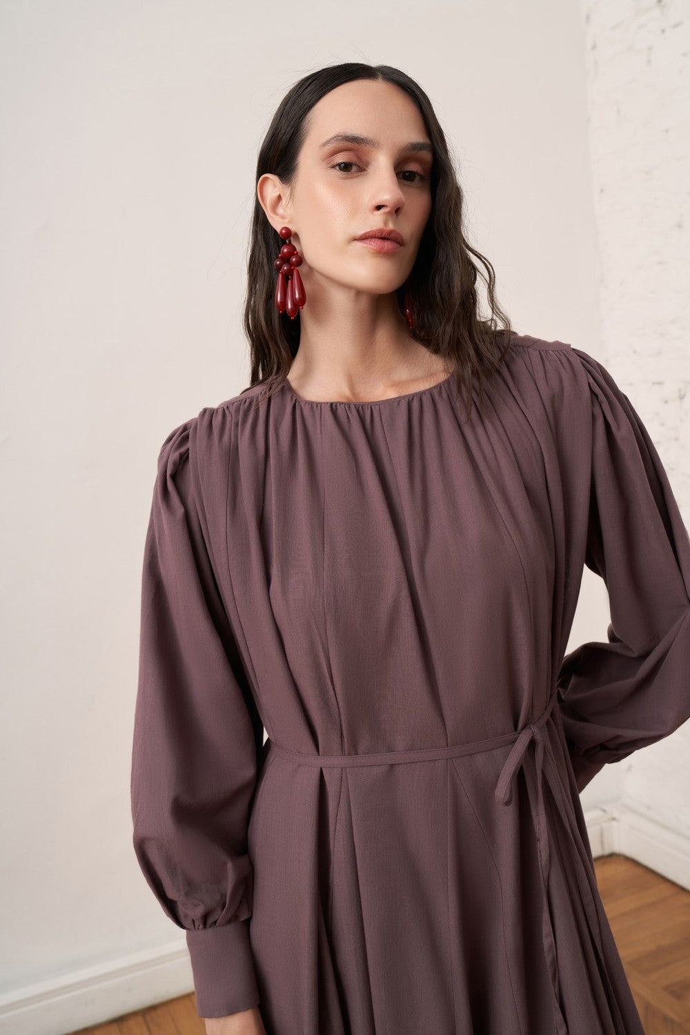Shirin Voile Long Dress Dark Brown